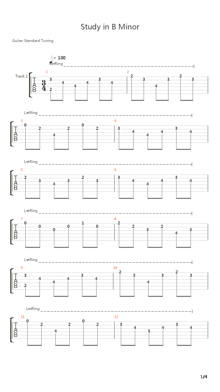 Study in B Minor(b小调练习曲)吉他谱