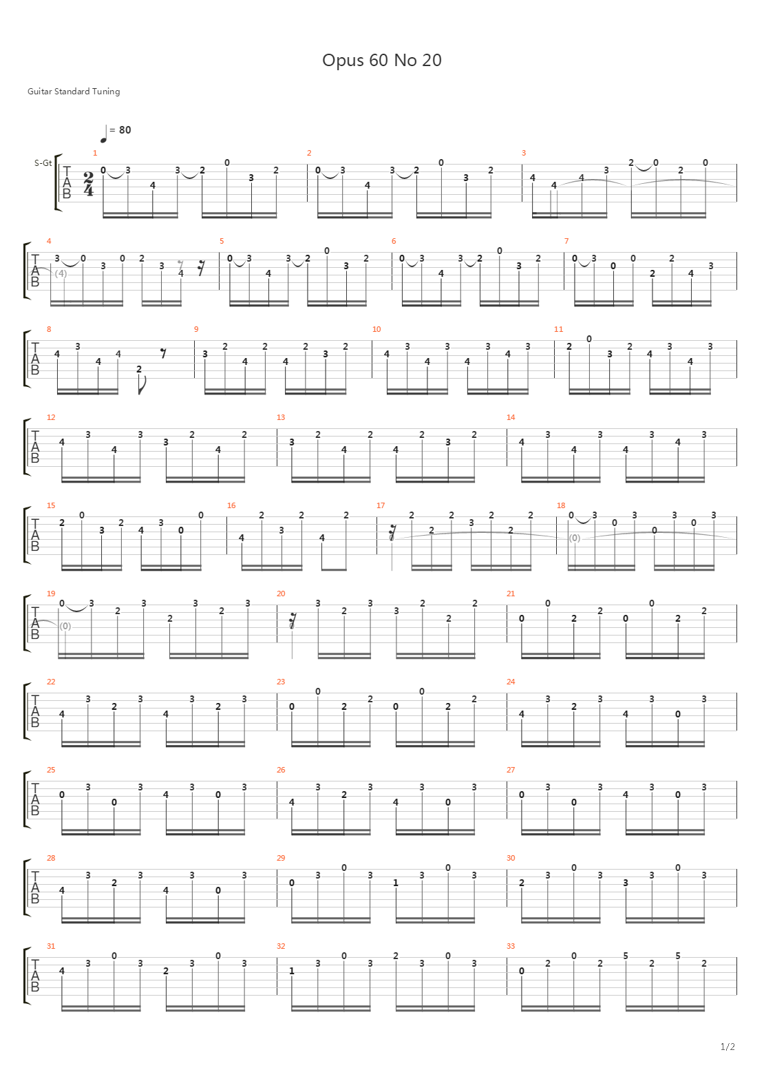Opus 60 No 20吉他谱