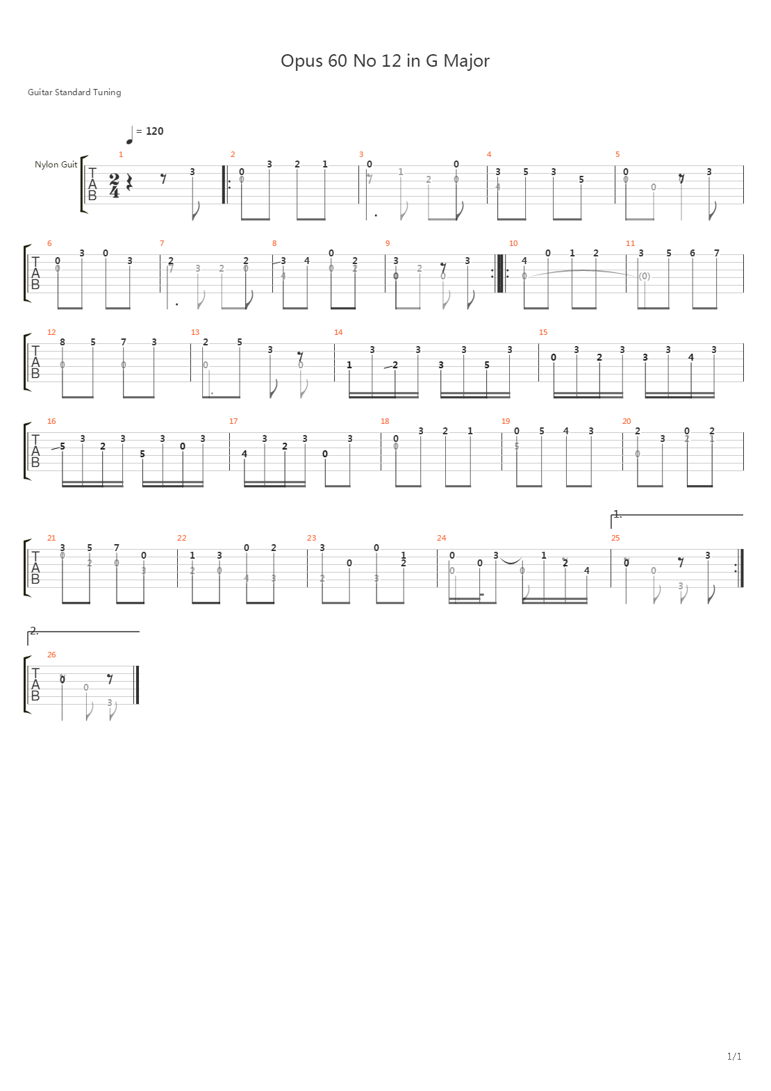 Opus 60 No 12 In G Major吉他谱