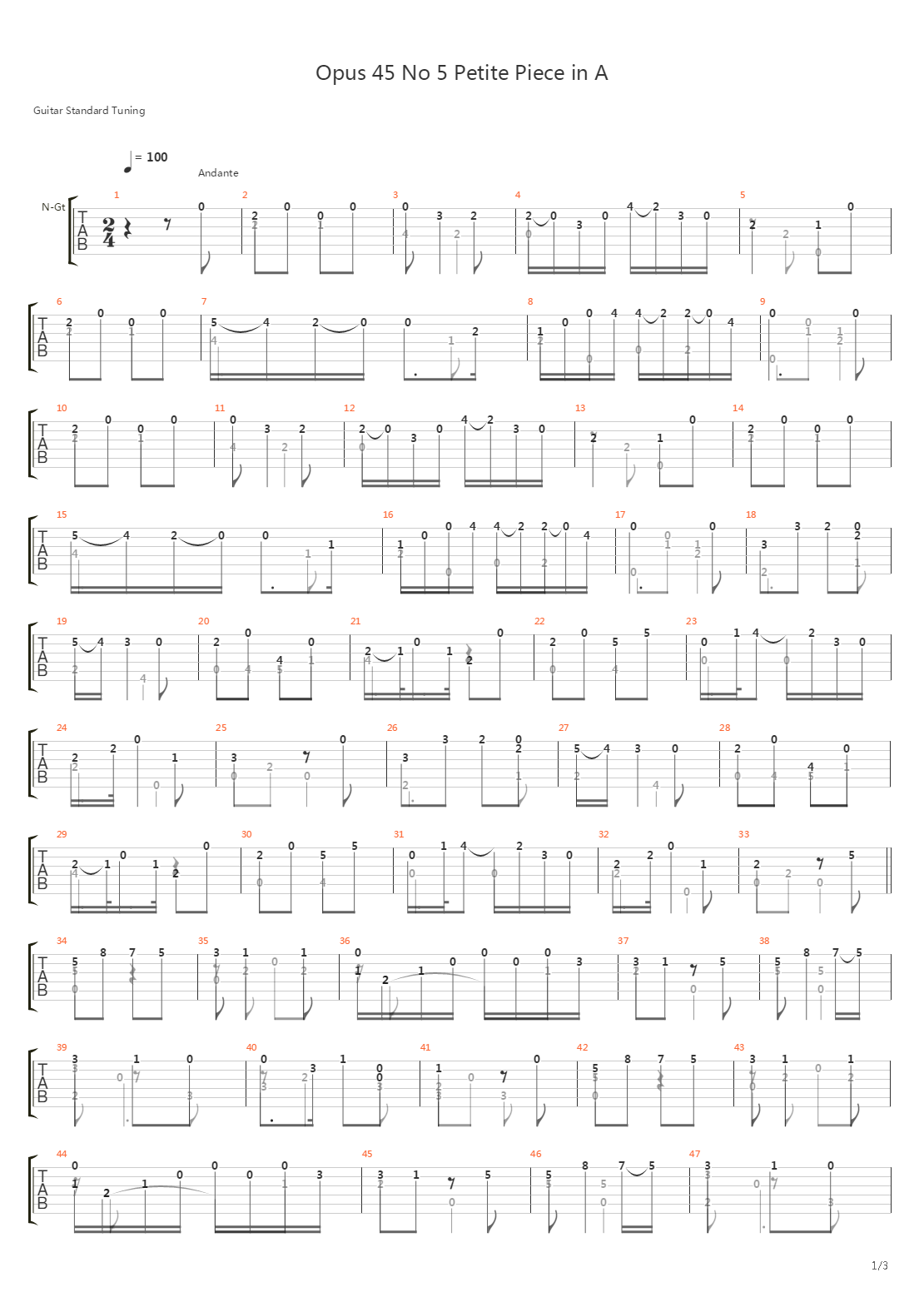 Opus 45 No 5 Petite Piece In A吉他谱