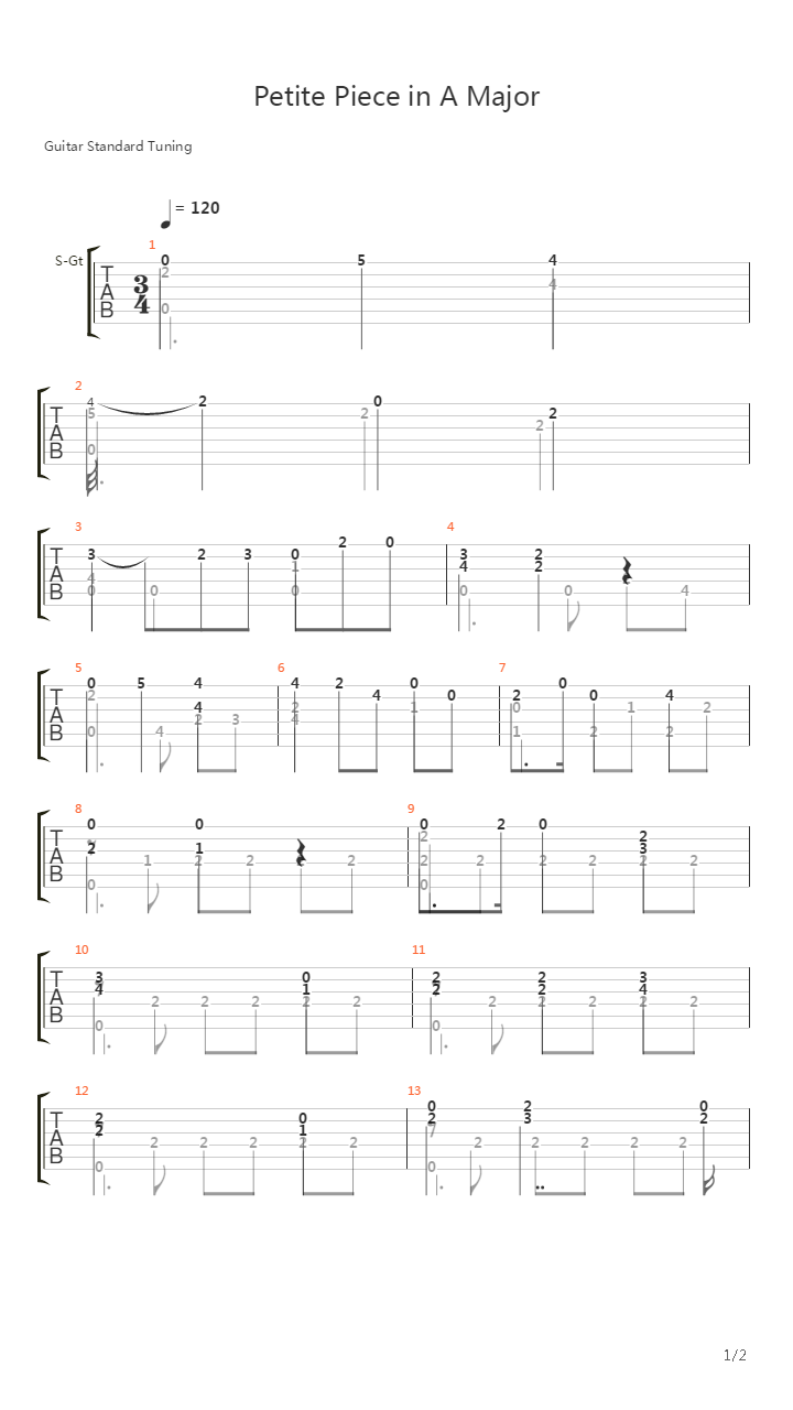 Opus 44 No21 Petite Piece In A Major吉他谱