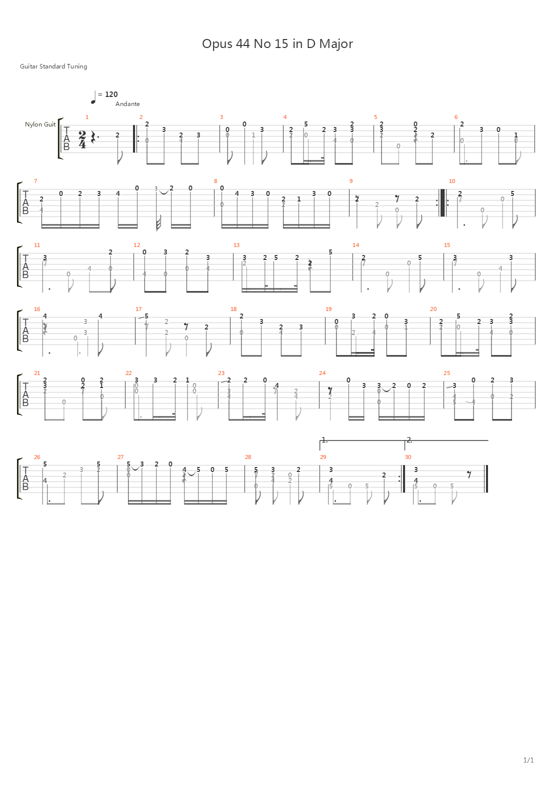 Opus 44 No 16 In D Major吉他谱