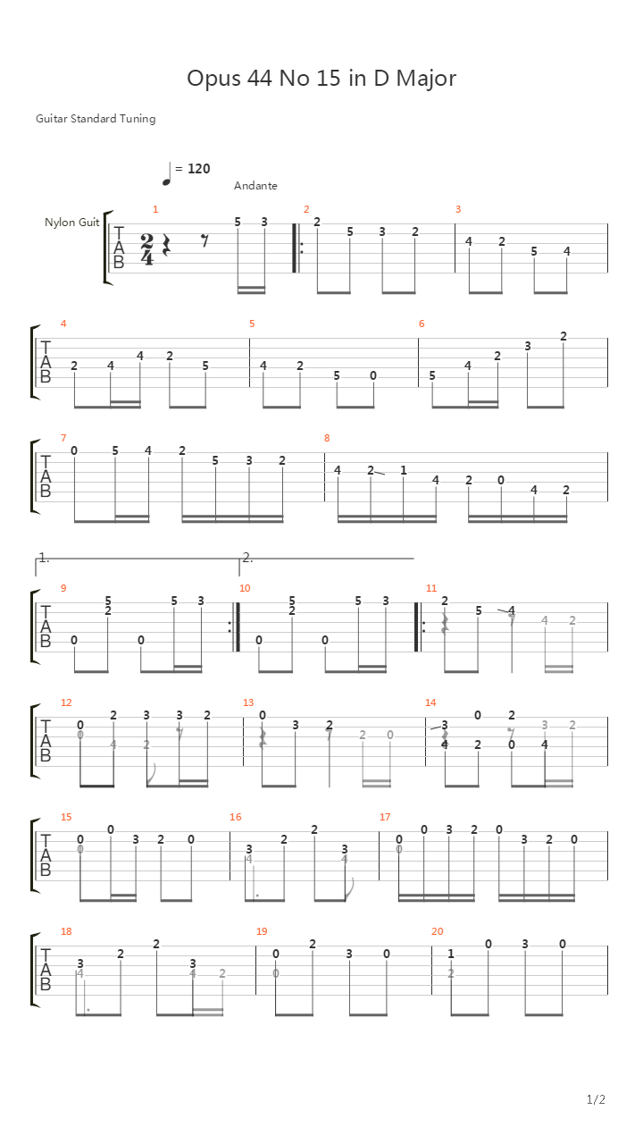 Opus 44 No 15 In D Major吉他谱