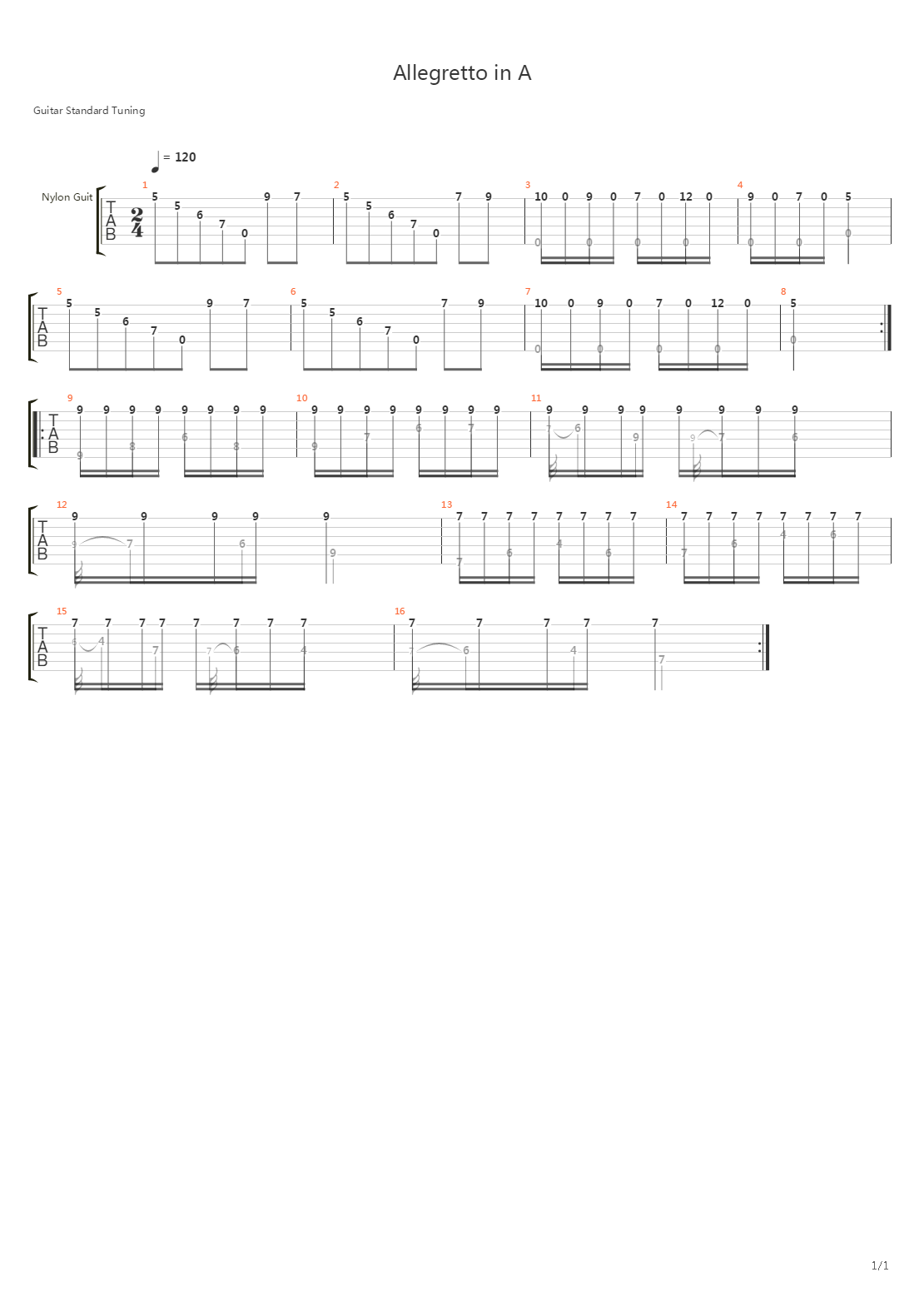 Allegretto In A吉他谱