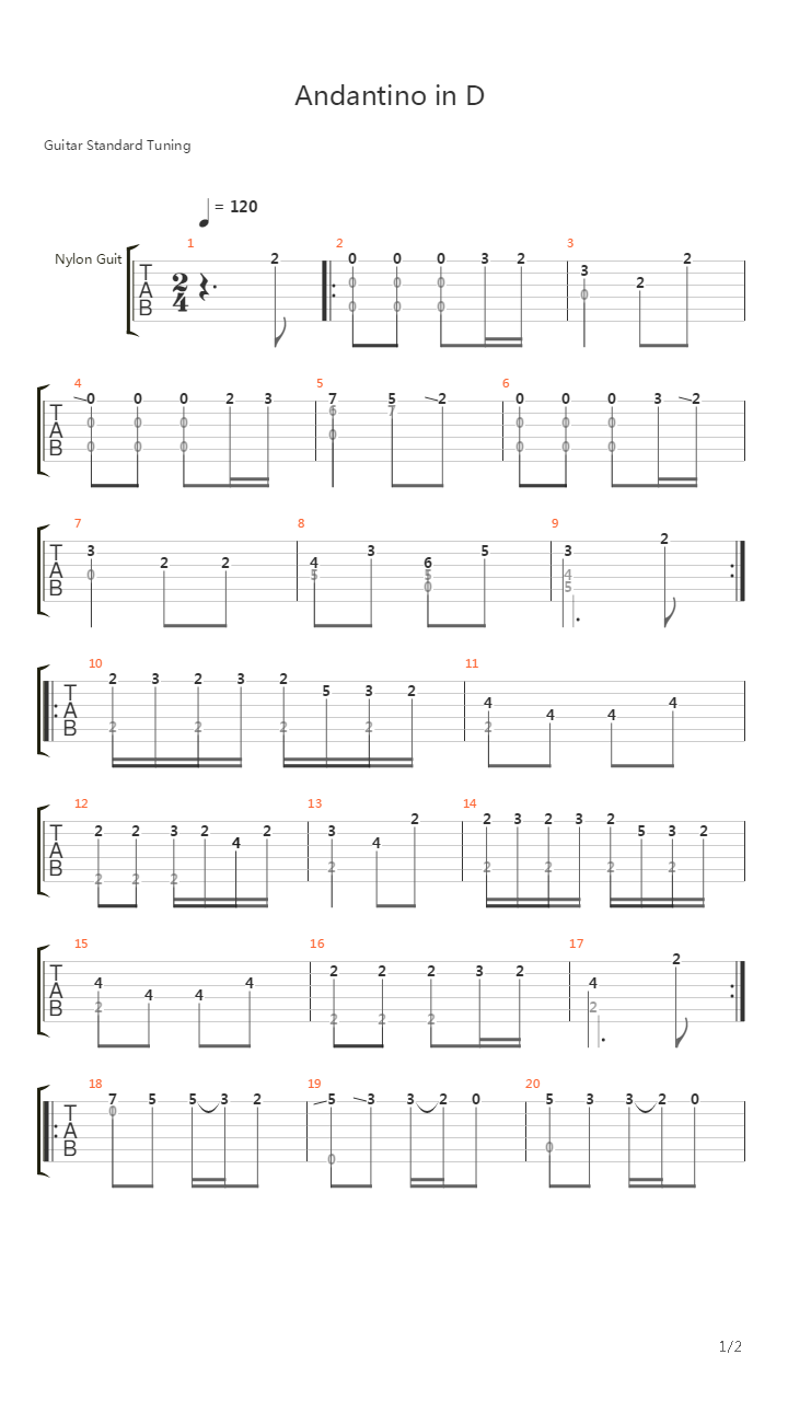 Andantino In D吉他谱