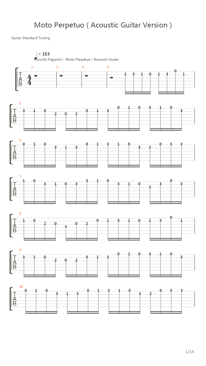 Moto Perpetuo Acoustic吉他谱