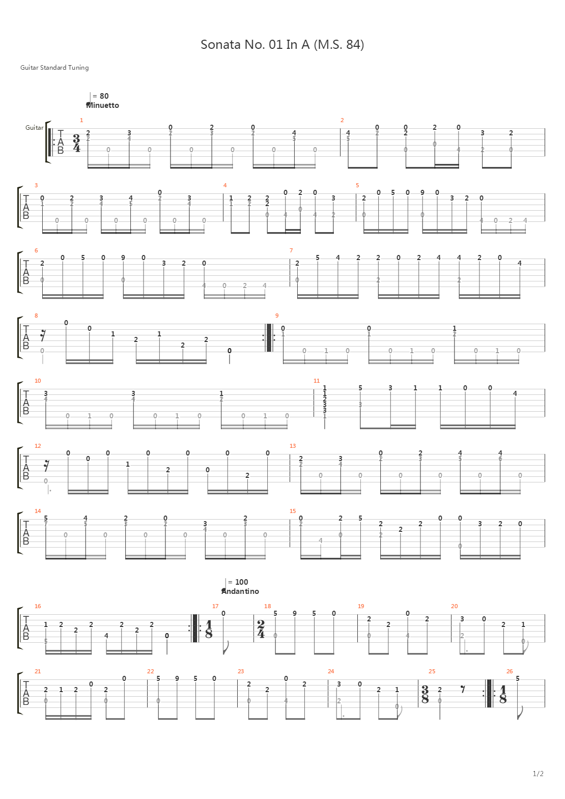 Sonata No 01 In A Ms 84(奏鸣曲)吉他谱