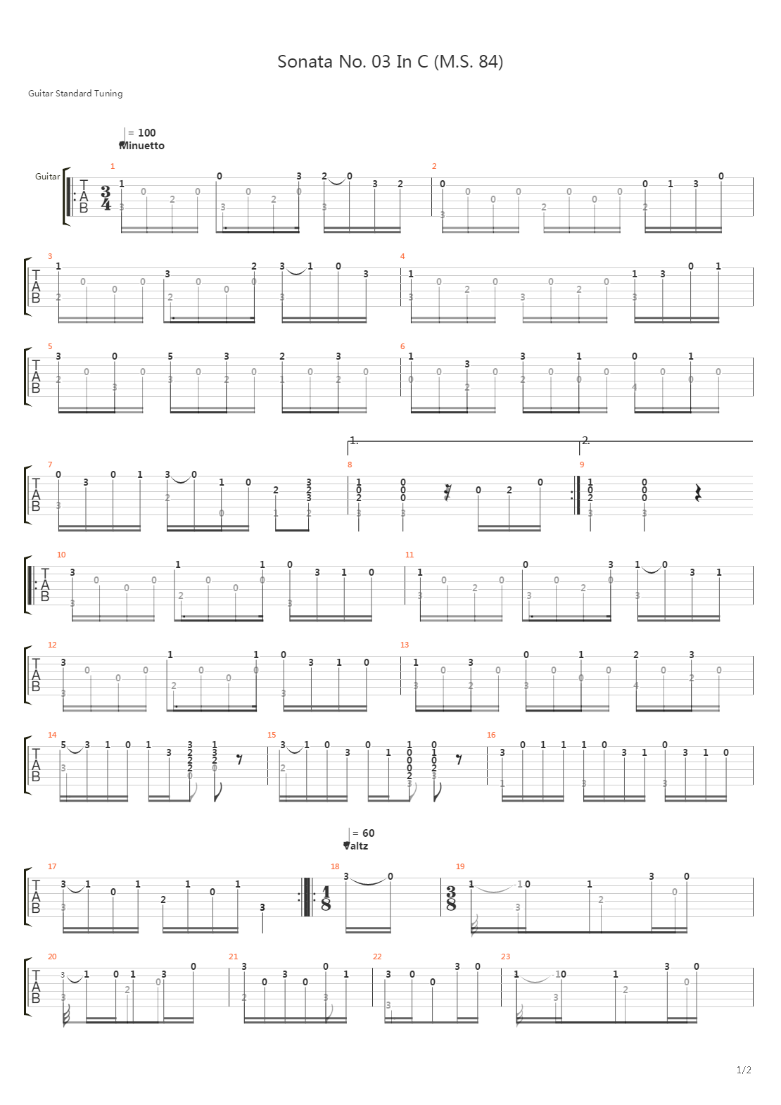 Sonata No 03 In C Ms 84(奏鸣曲)吉他谱