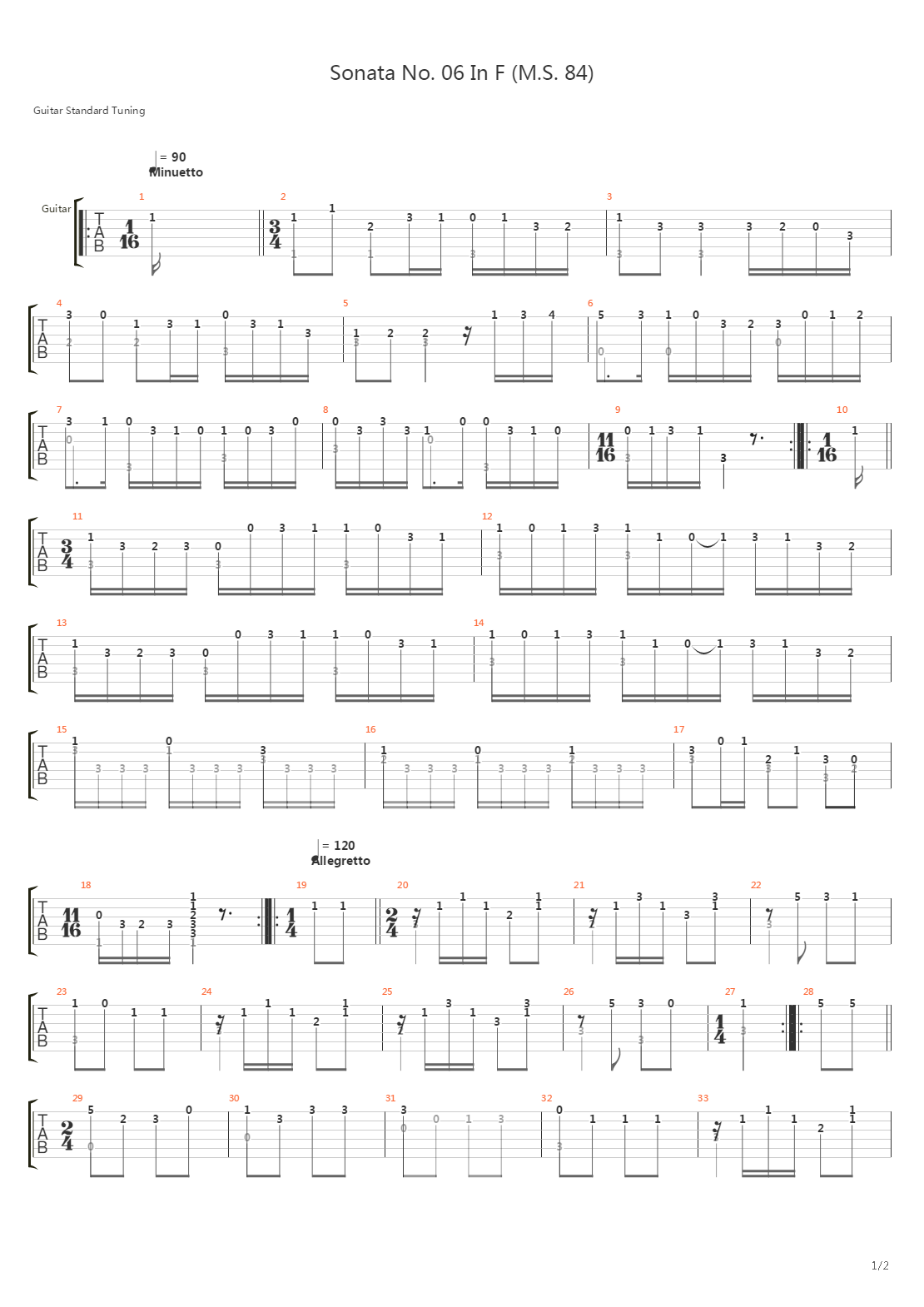 Sonata No 06 In F Ms 84(奏鸣曲)吉他谱