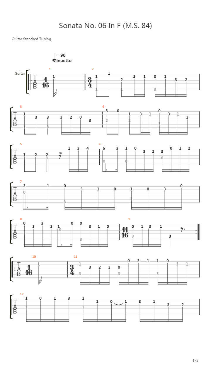 Sonata No 06 In F Ms 84(奏鸣曲)吉他谱