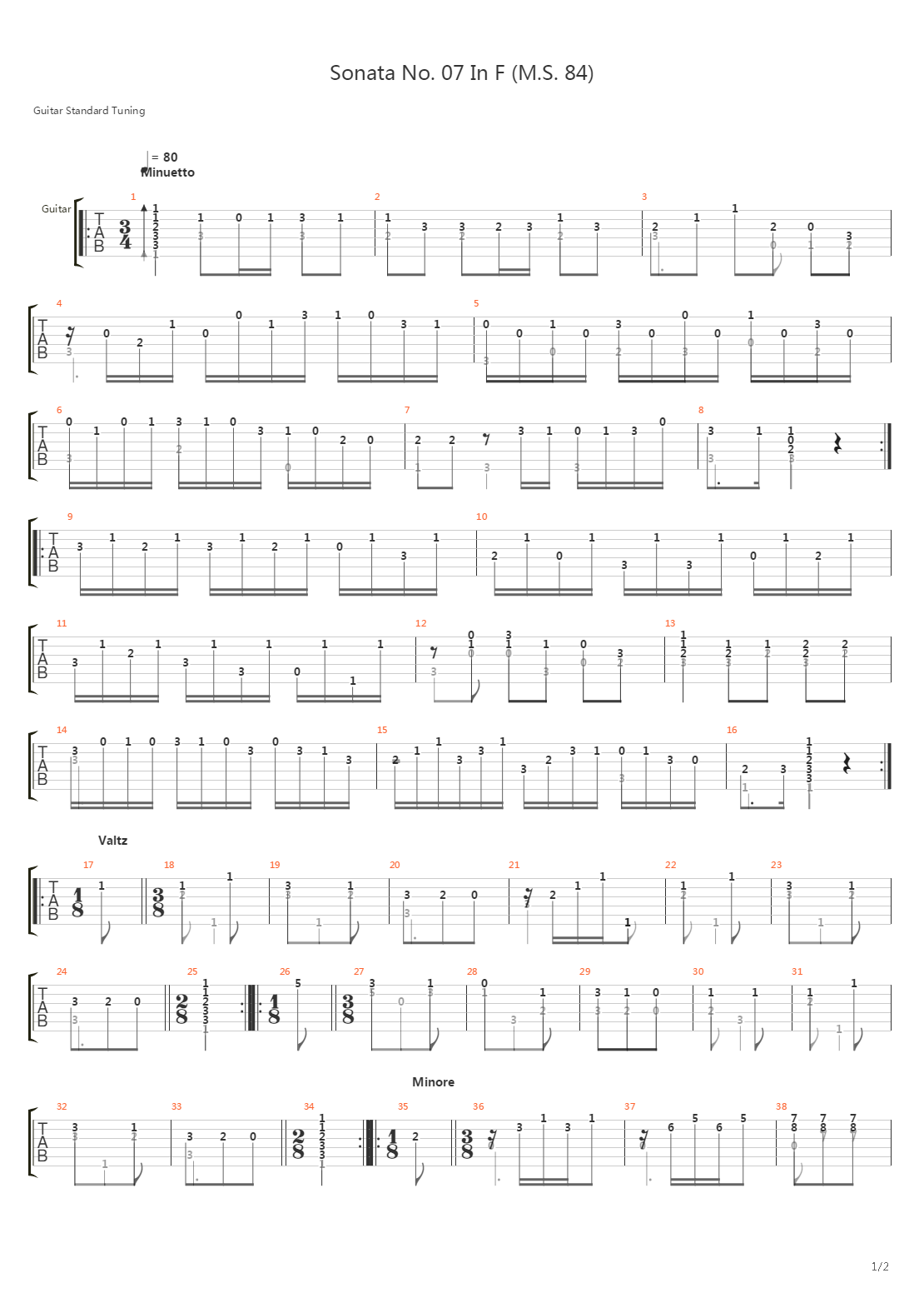 Sonata No 07 In F Ms 84(奏鸣曲)吉他谱