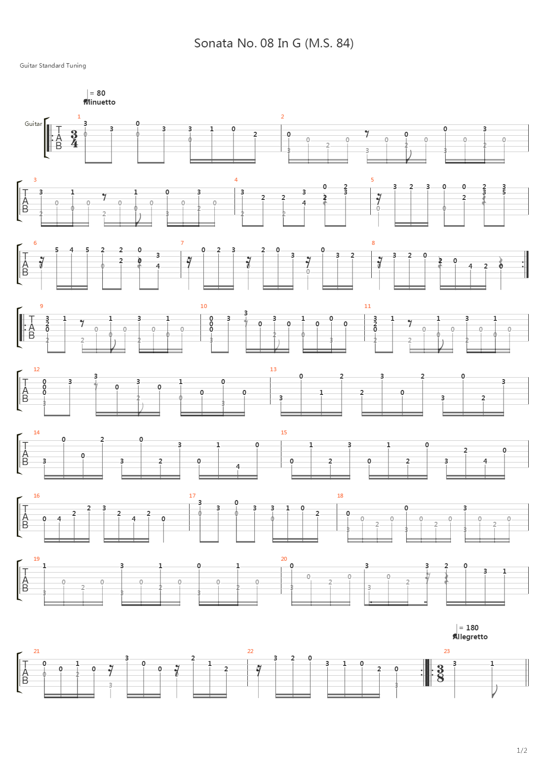 Sonata No 08 In G Ms 84(奏鸣曲)吉他谱