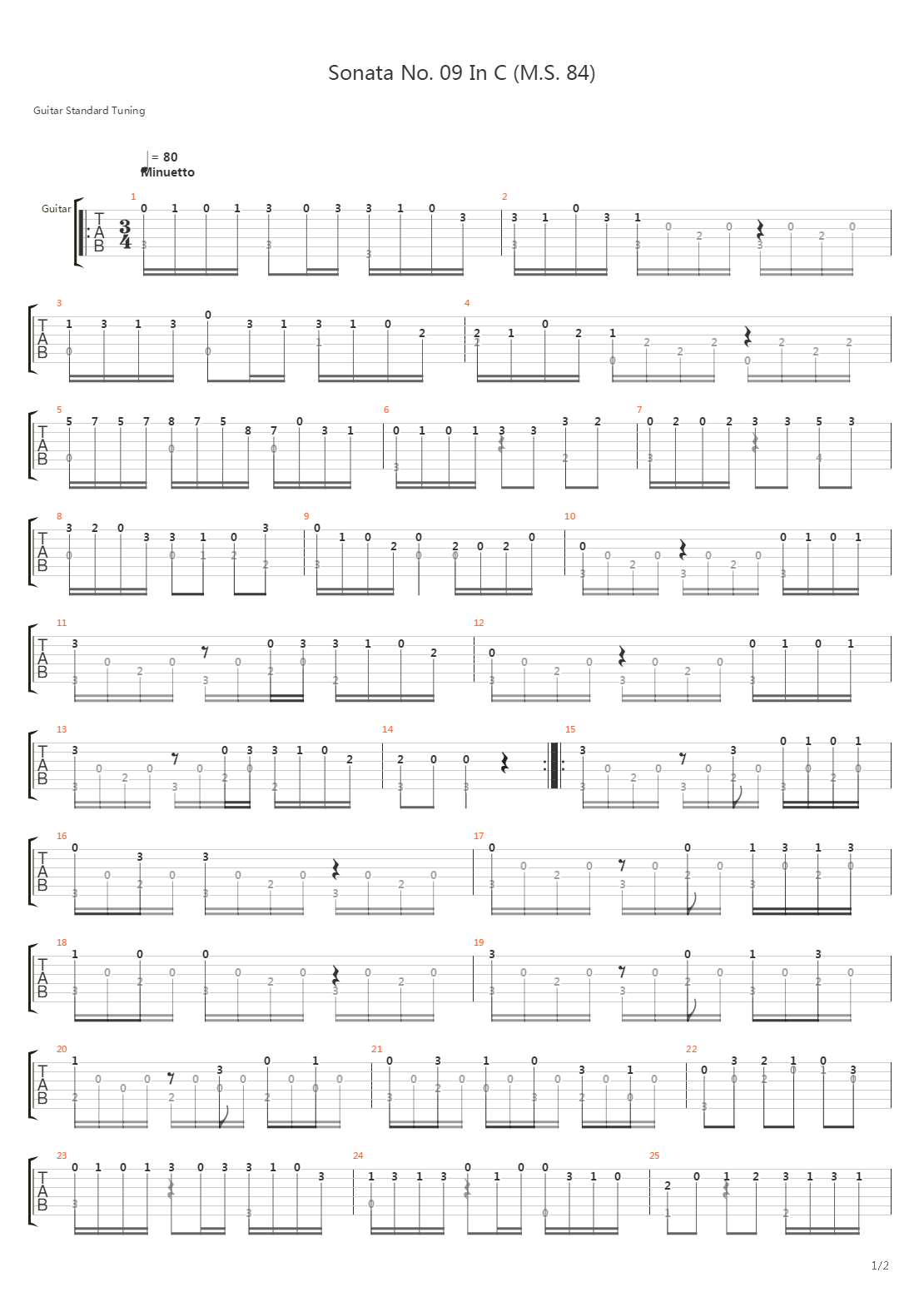 Sonata No 09 In C Ms 84(奏鸣曲)吉他谱