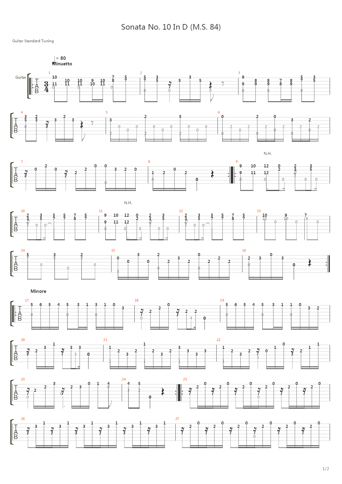 Sonata No 10 In D Ms 84(奏鸣曲)吉他谱