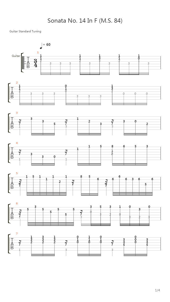 Sonata No 14 In F Ms 84(奏鸣曲)吉他谱