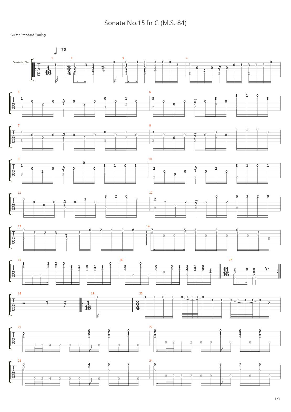 Sonata No 15 In C Ms 84(奏鸣曲)吉他谱