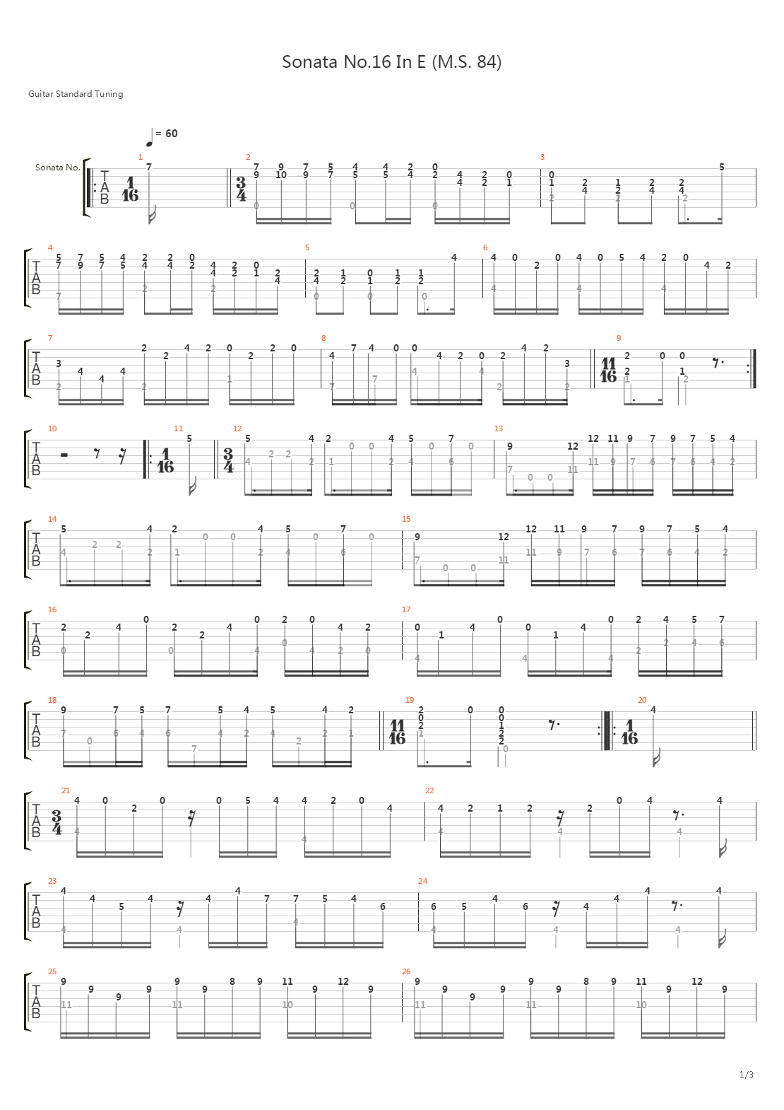 Sonata No 16 In E Ms 84(奏鸣曲)吉他谱