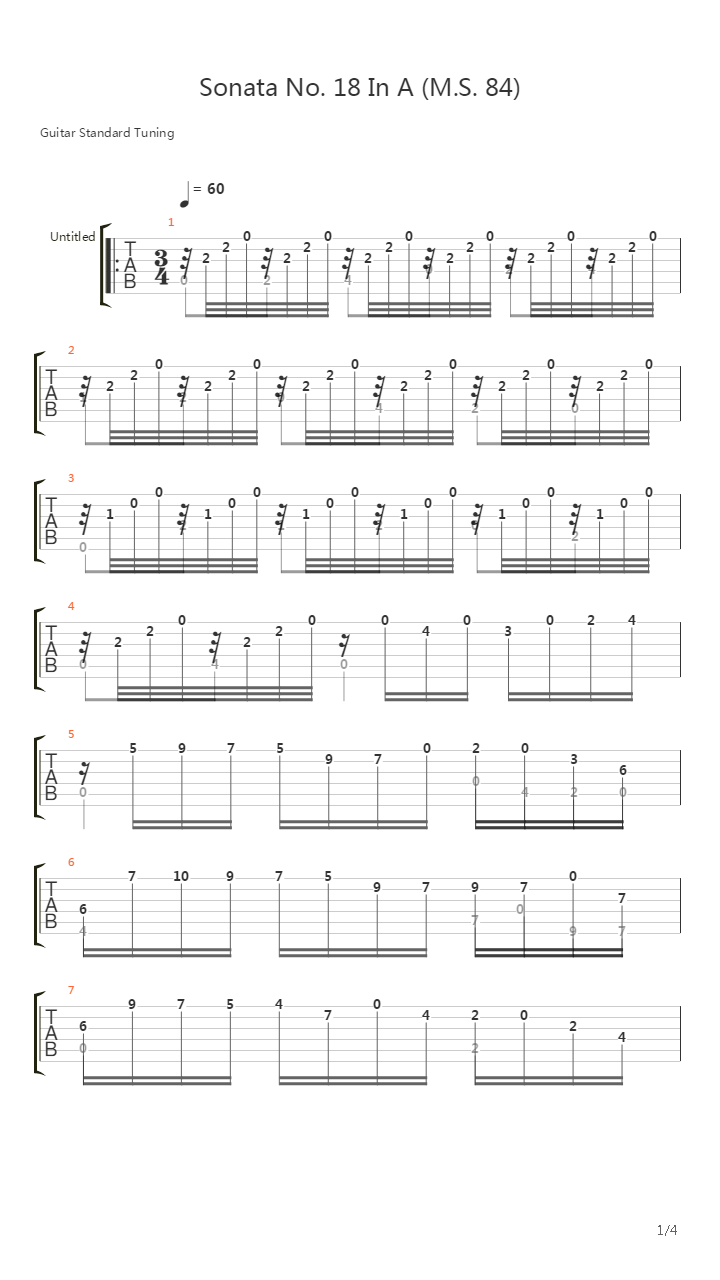 Sonata No 18 In A Ms 84(奏鸣曲)吉他谱