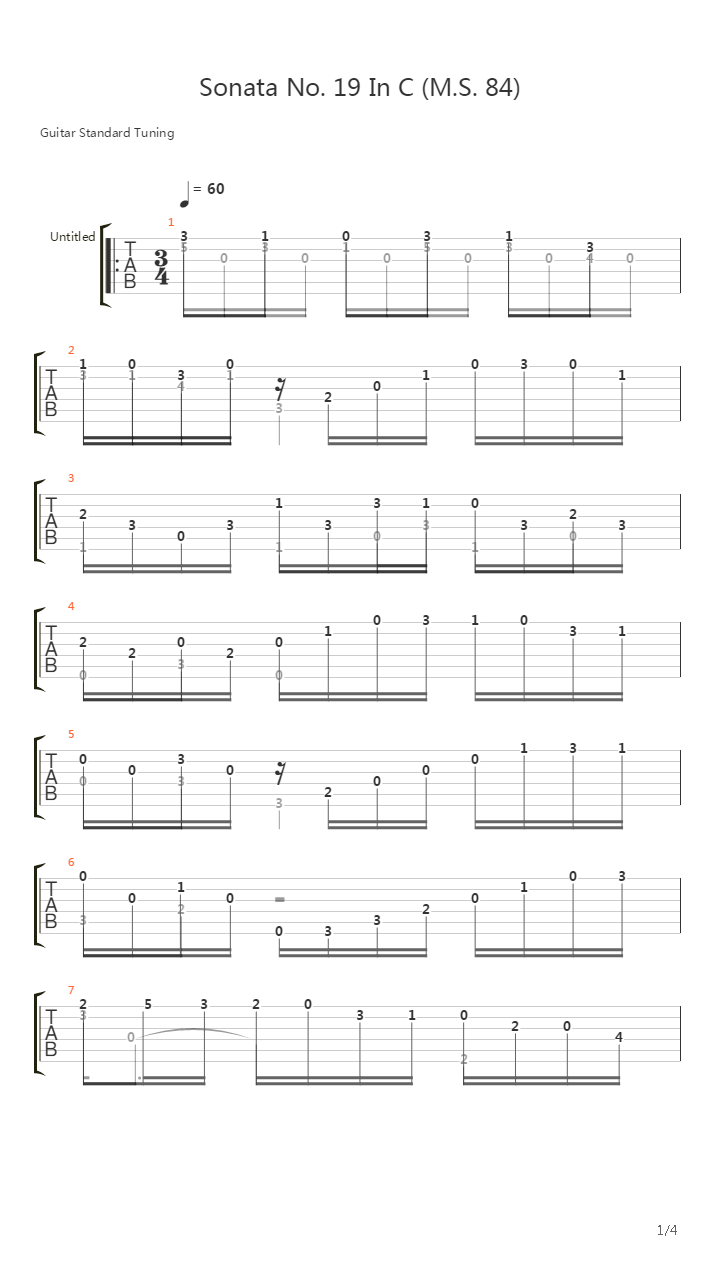 Sonata No 19 In C Ms 84(奏鸣曲)吉他谱