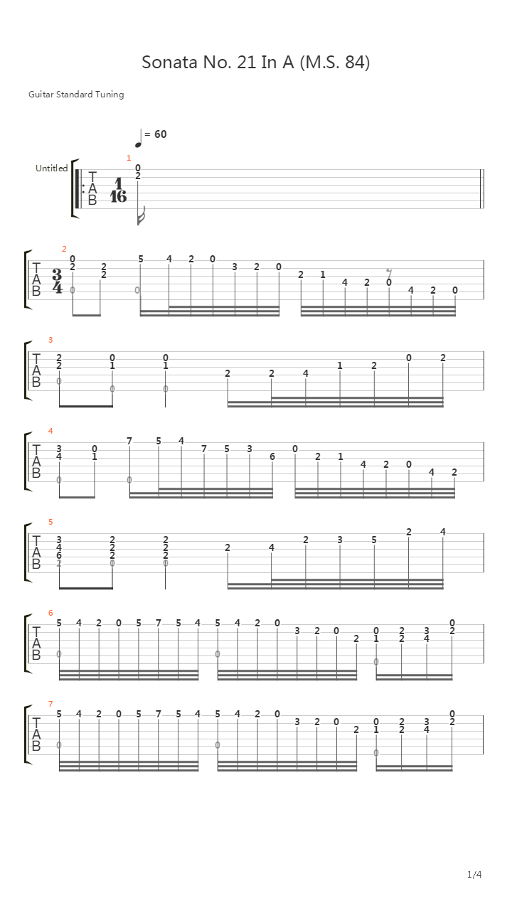 Sonata No 21 In A Ms 84(奏鸣曲)吉他谱