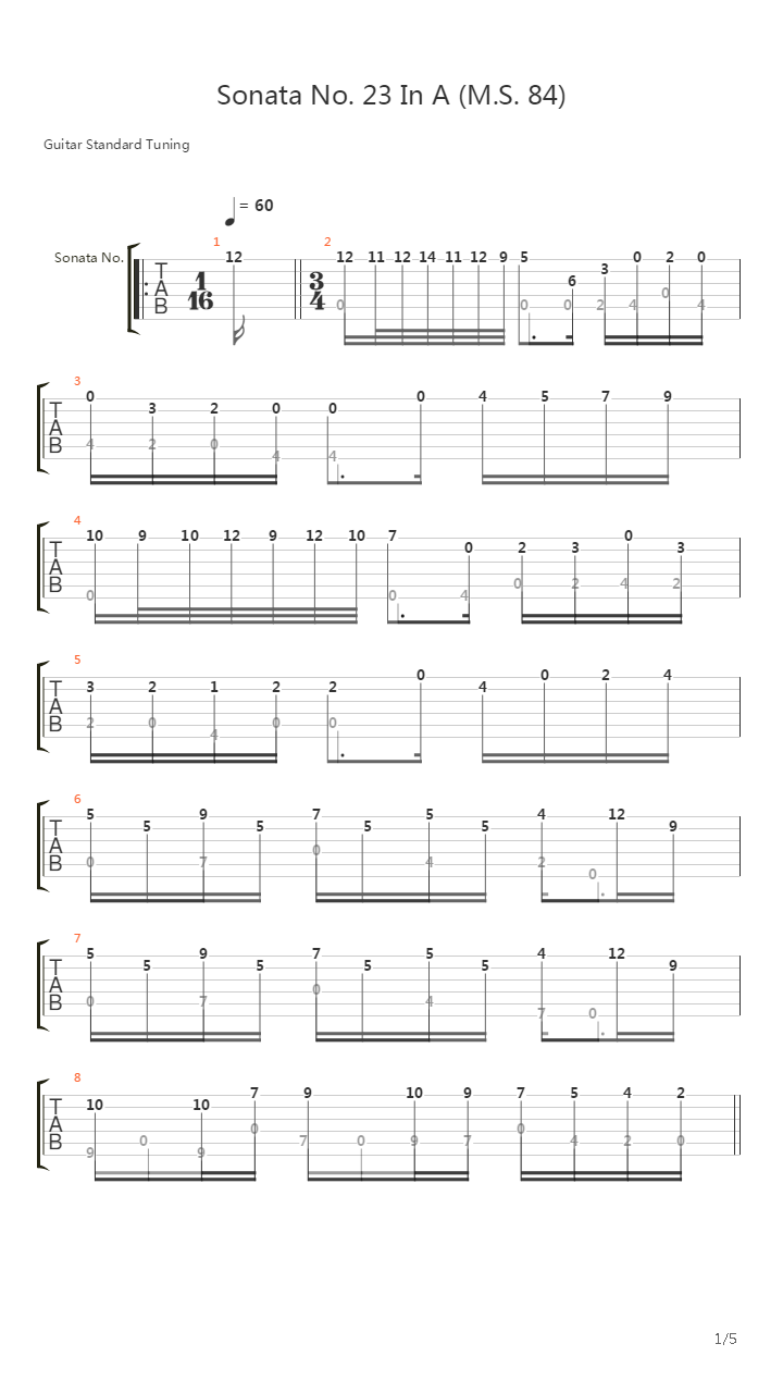 Sonata No 23 In A Ms 84(奏鸣曲)吉他谱