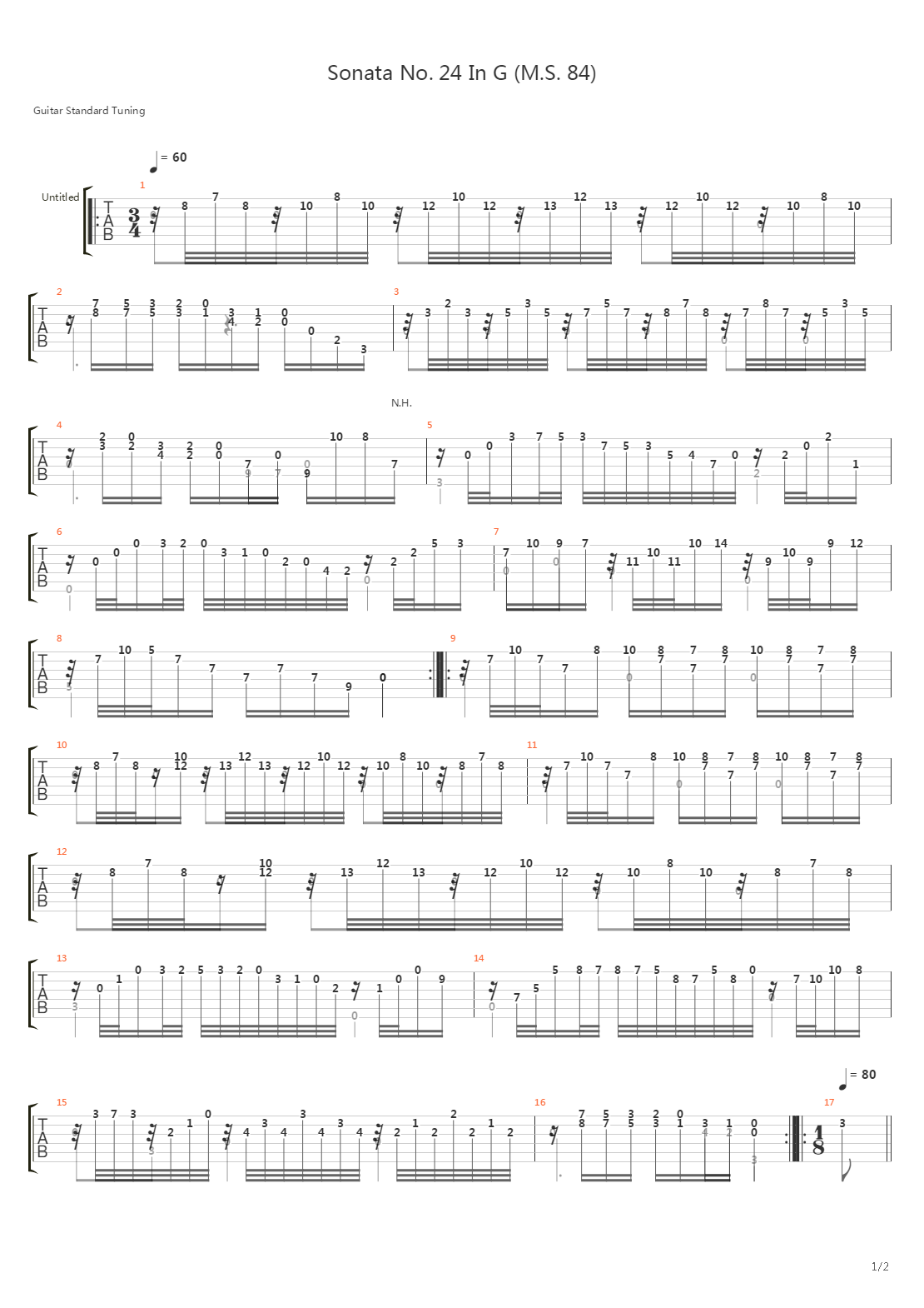 Sonata No 24 In G Ms 84(奏鸣曲)吉他谱