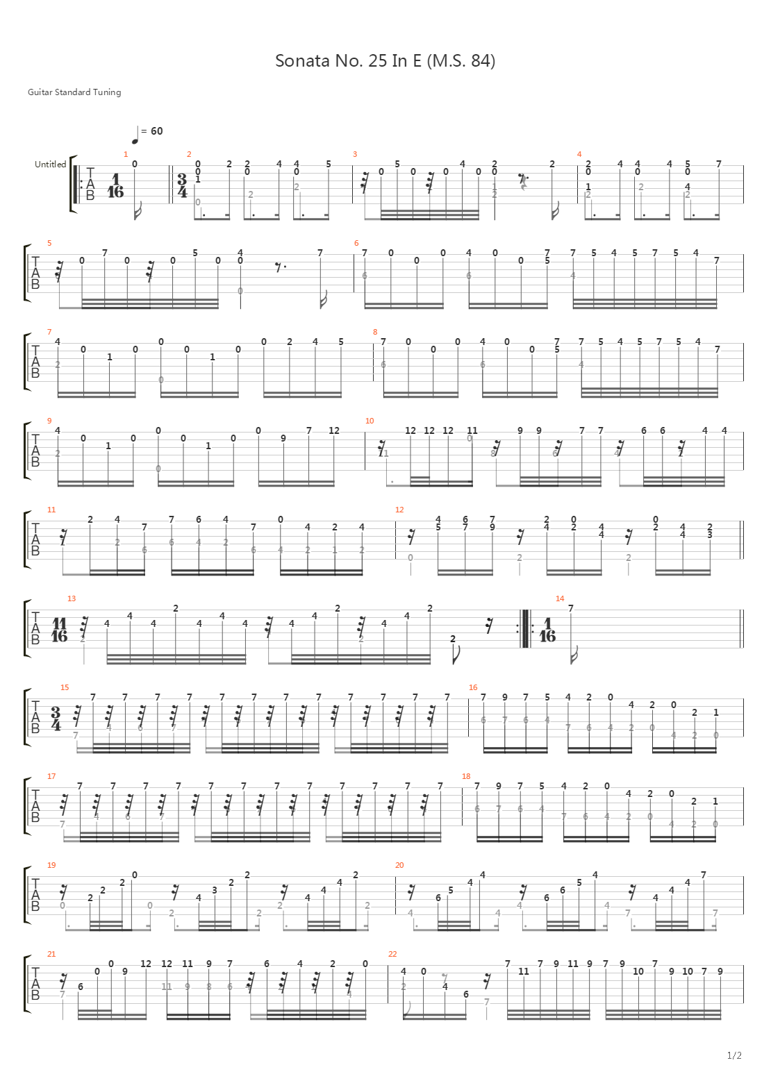 Sonata No 25 In E Ms 84(奏鸣曲)吉他谱