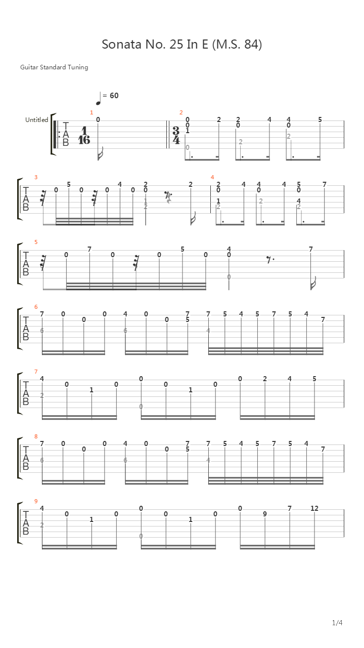 Sonata No 25 In E Ms 84(奏鸣曲)吉他谱