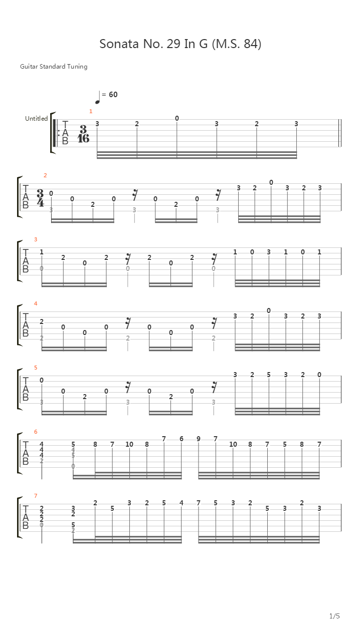 Sonata No 29 In G Ms 84(奏鸣曲)吉他谱