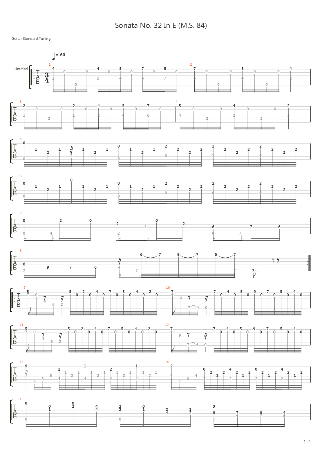 Sonata No 32 In E Ms 84(奏鸣曲)吉他谱