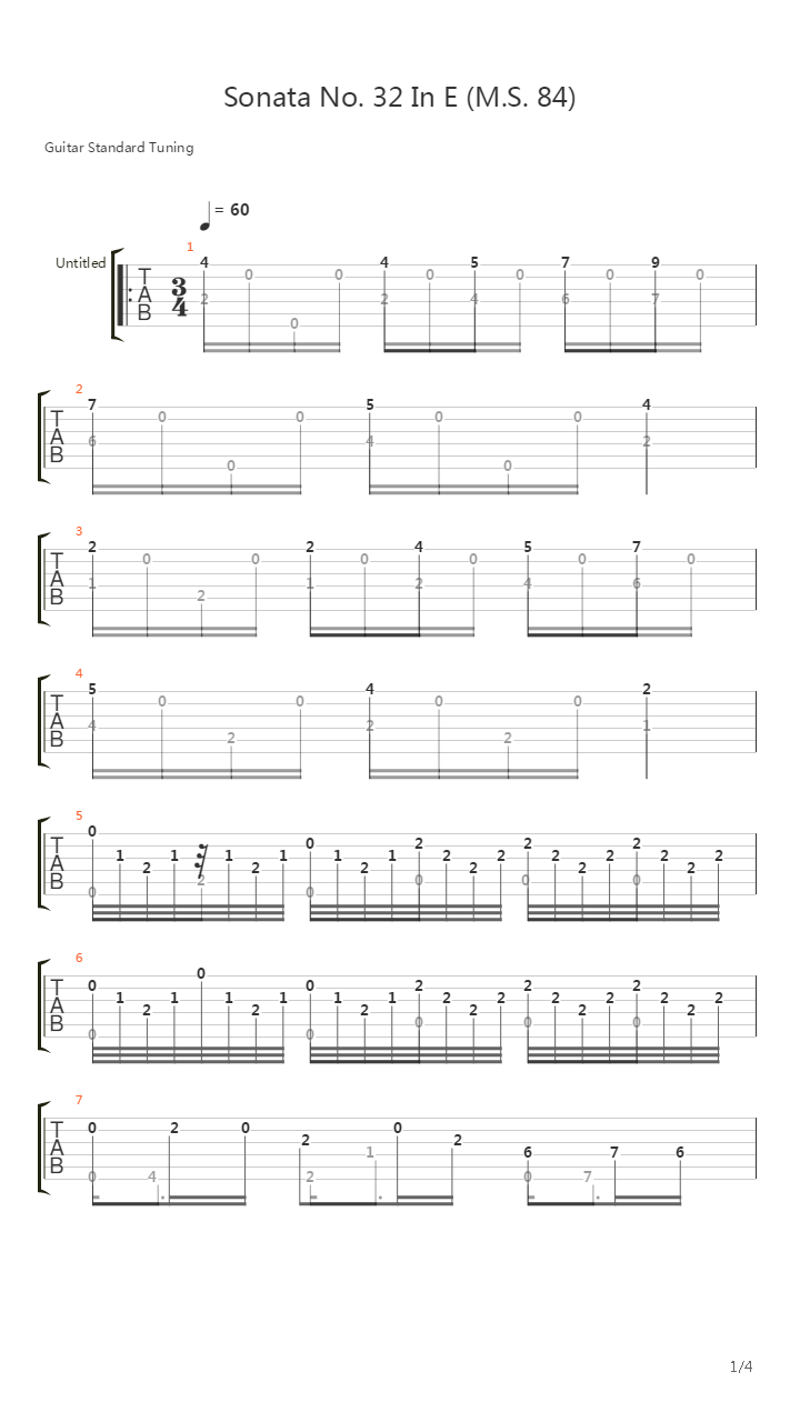 Sonata No 32 In E Ms 84(奏鸣曲)吉他谱