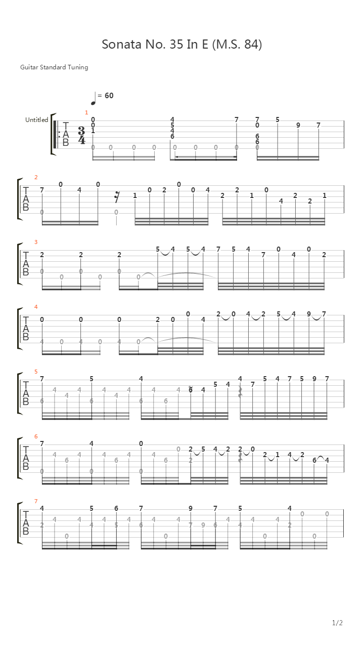 Sonata No 35 In E Ms 84(奏鸣曲)吉他谱