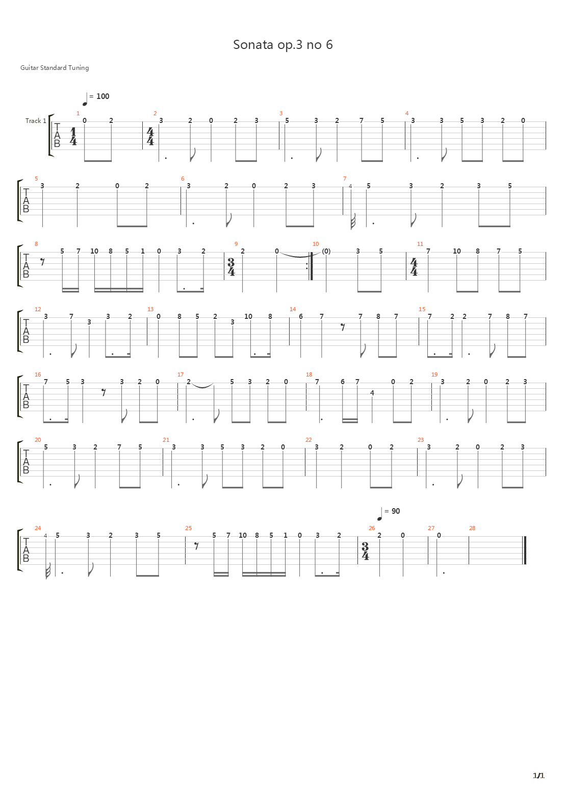 Sonata Op3 No 6(奏鸣曲)吉他谱
