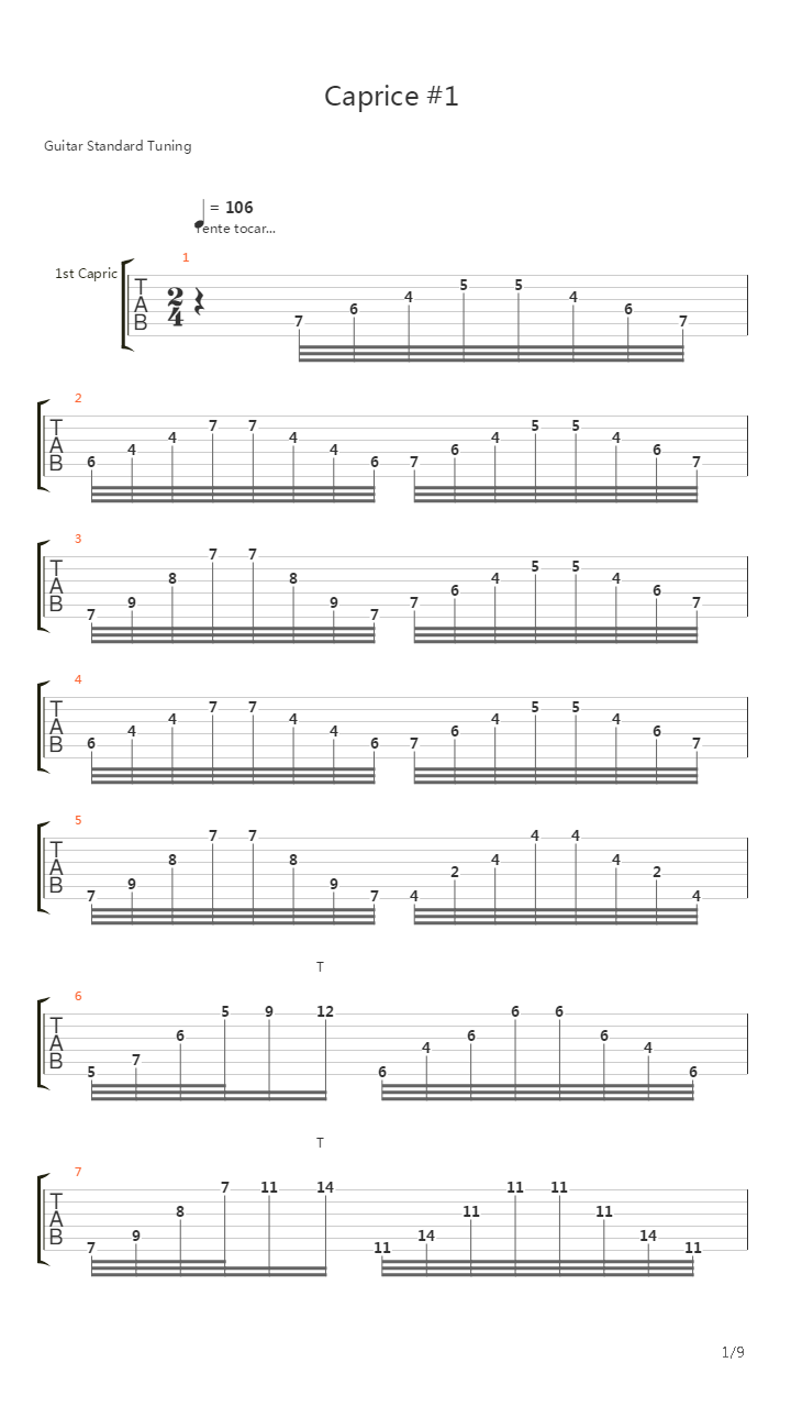 二十四首随想曲 No 1吉他谱