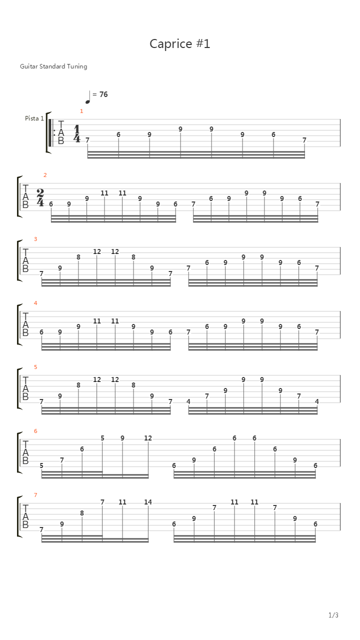 二十四首随想曲 No 1吉他谱