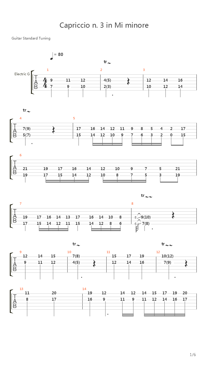 二十四首随想曲 No 3 Sost-presto-sost In Mi Minore吉他谱