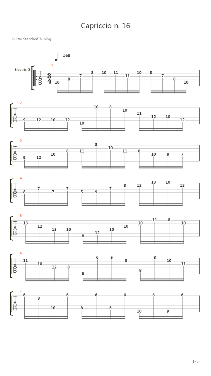 二十四首随想曲 No 16 Presto In Sol Minore吉他谱