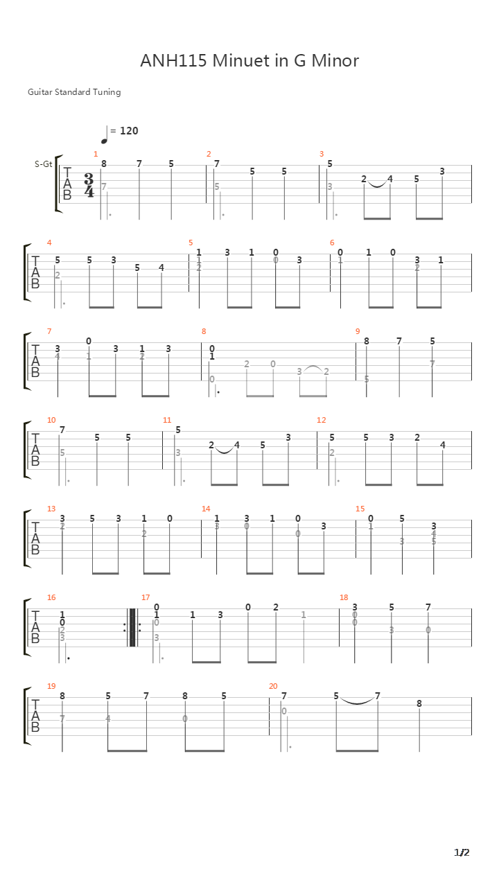 Anh 115 Minuet In G Minor吉他谱