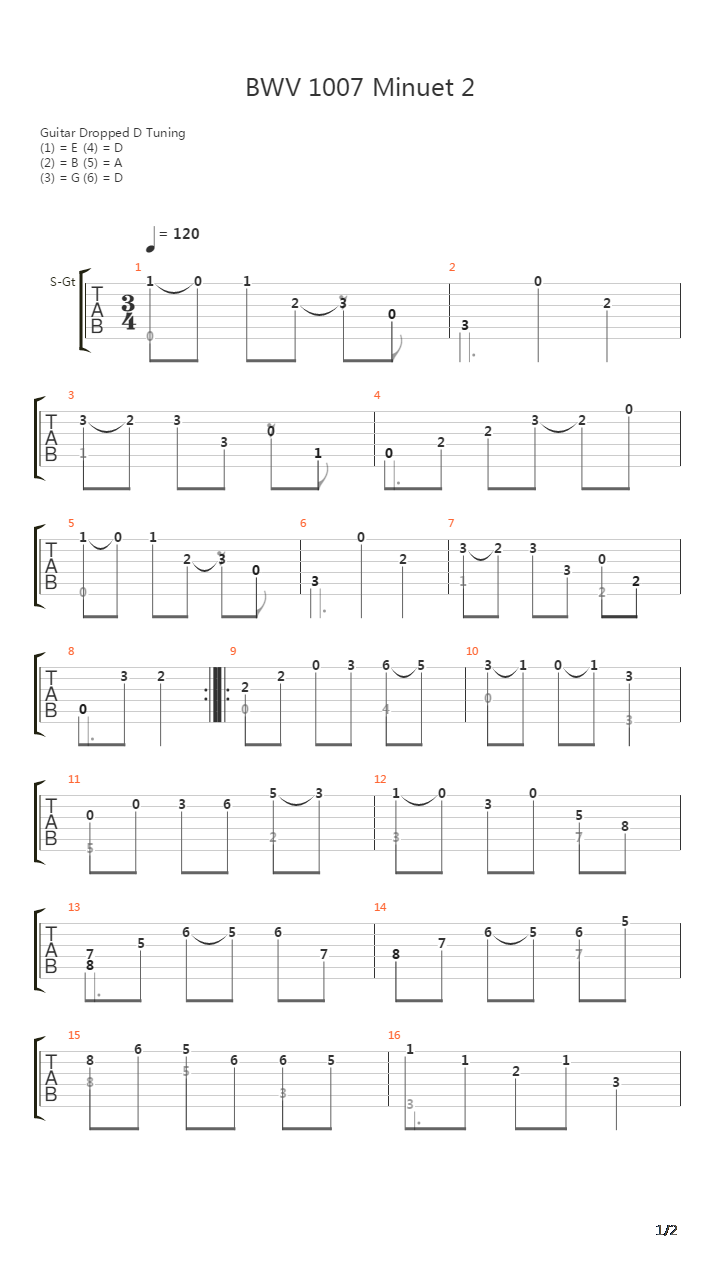 Bwv 1007 Minuet 2 In D吉他谱