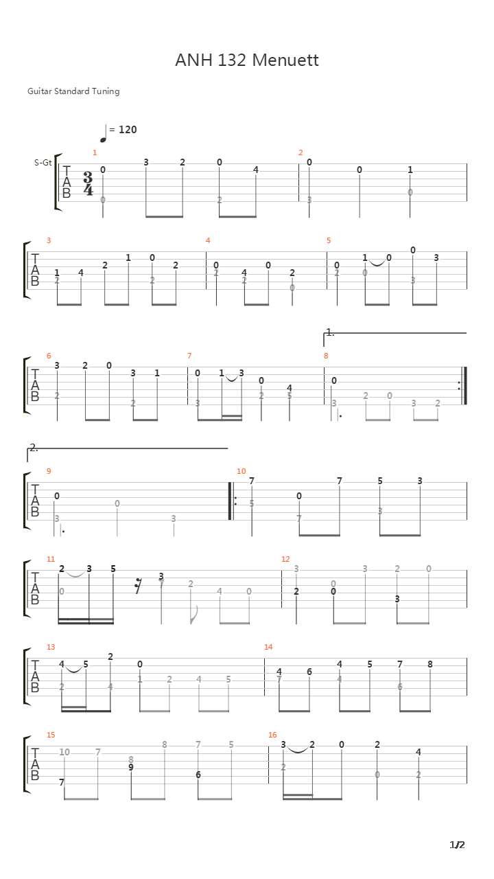 Bwv Anh 132 Minuet吉他谱