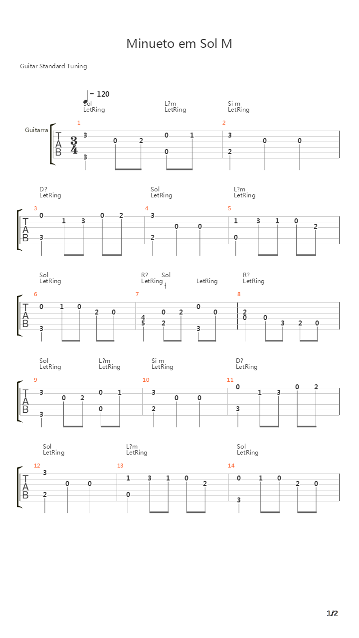 Minuet In G吉他谱