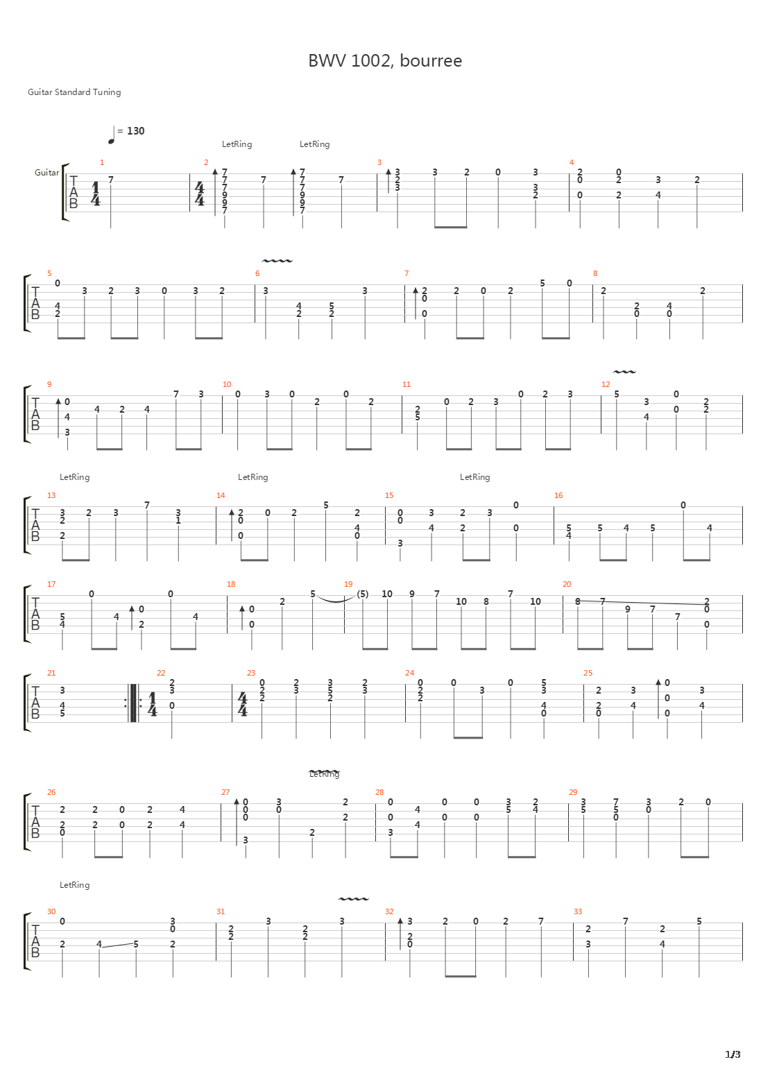 Bwv 1002 Bourree吉他谱