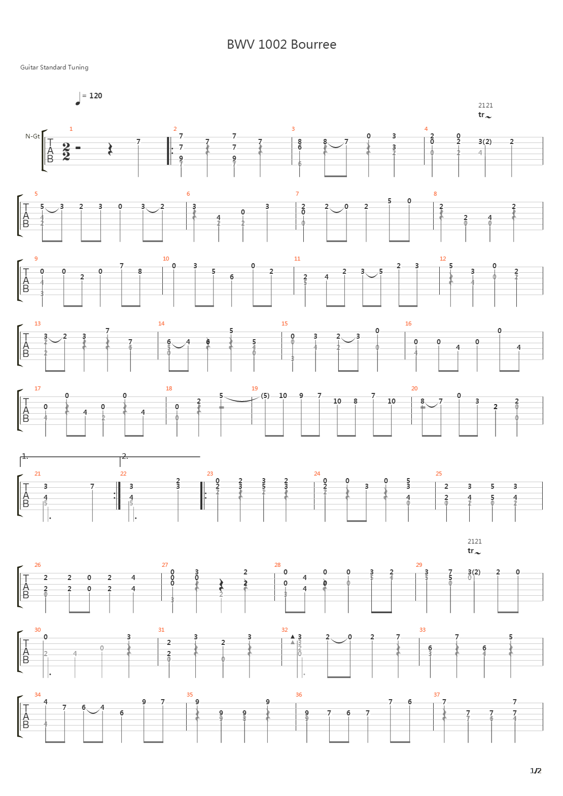 Bwv 1002 Bourree吉他谱