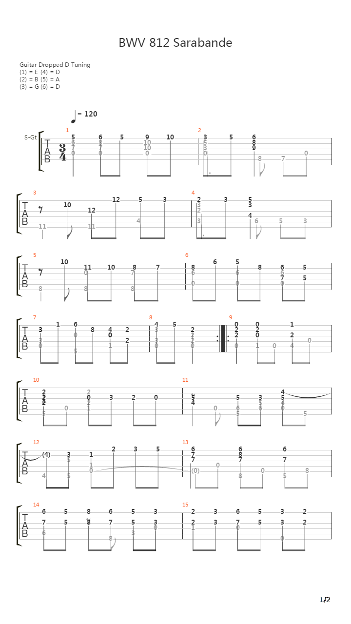 Bwv 812 Sarabande吉他谱