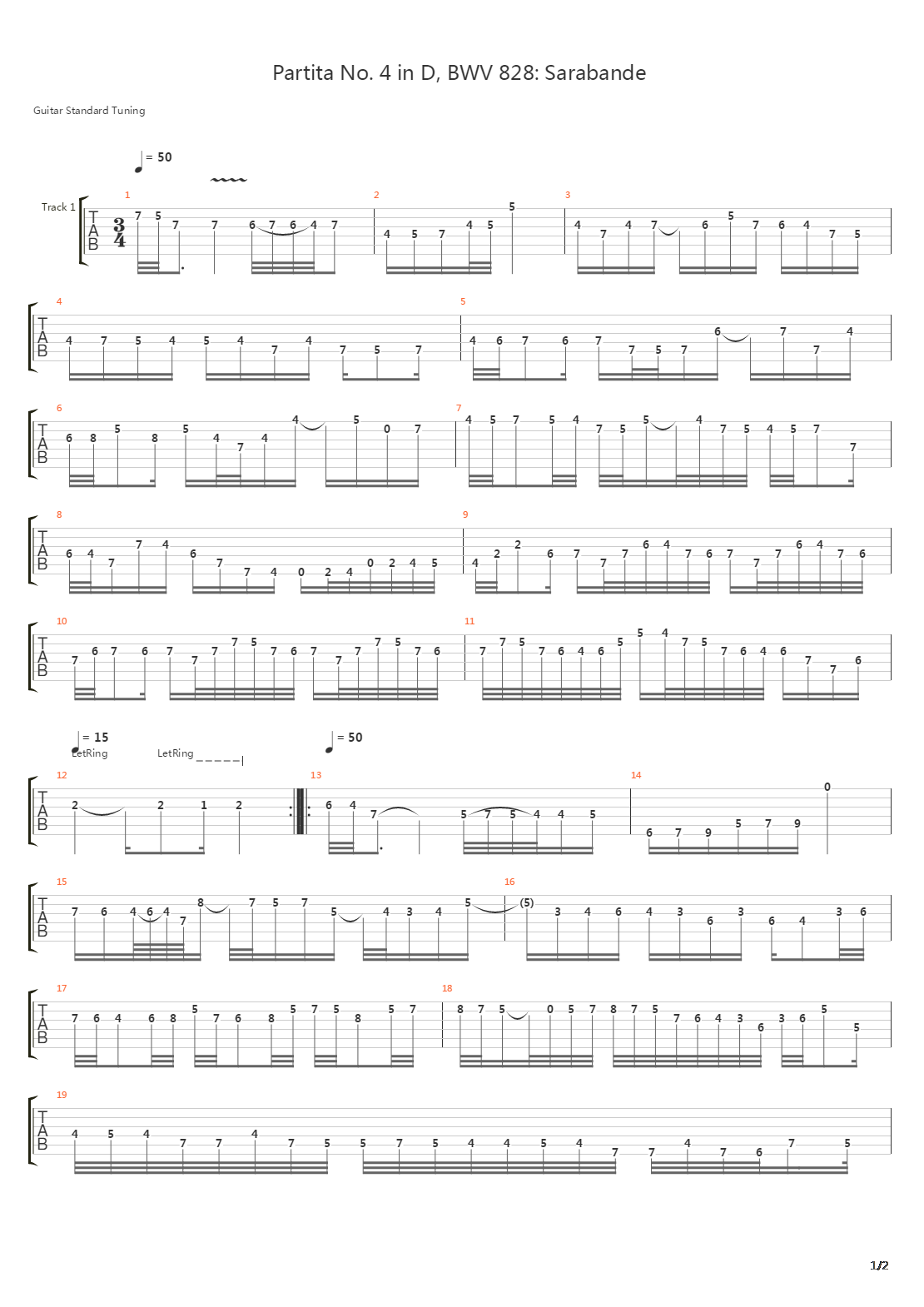 Partita No 4 In D Bwv 828 Sarabande吉他谱