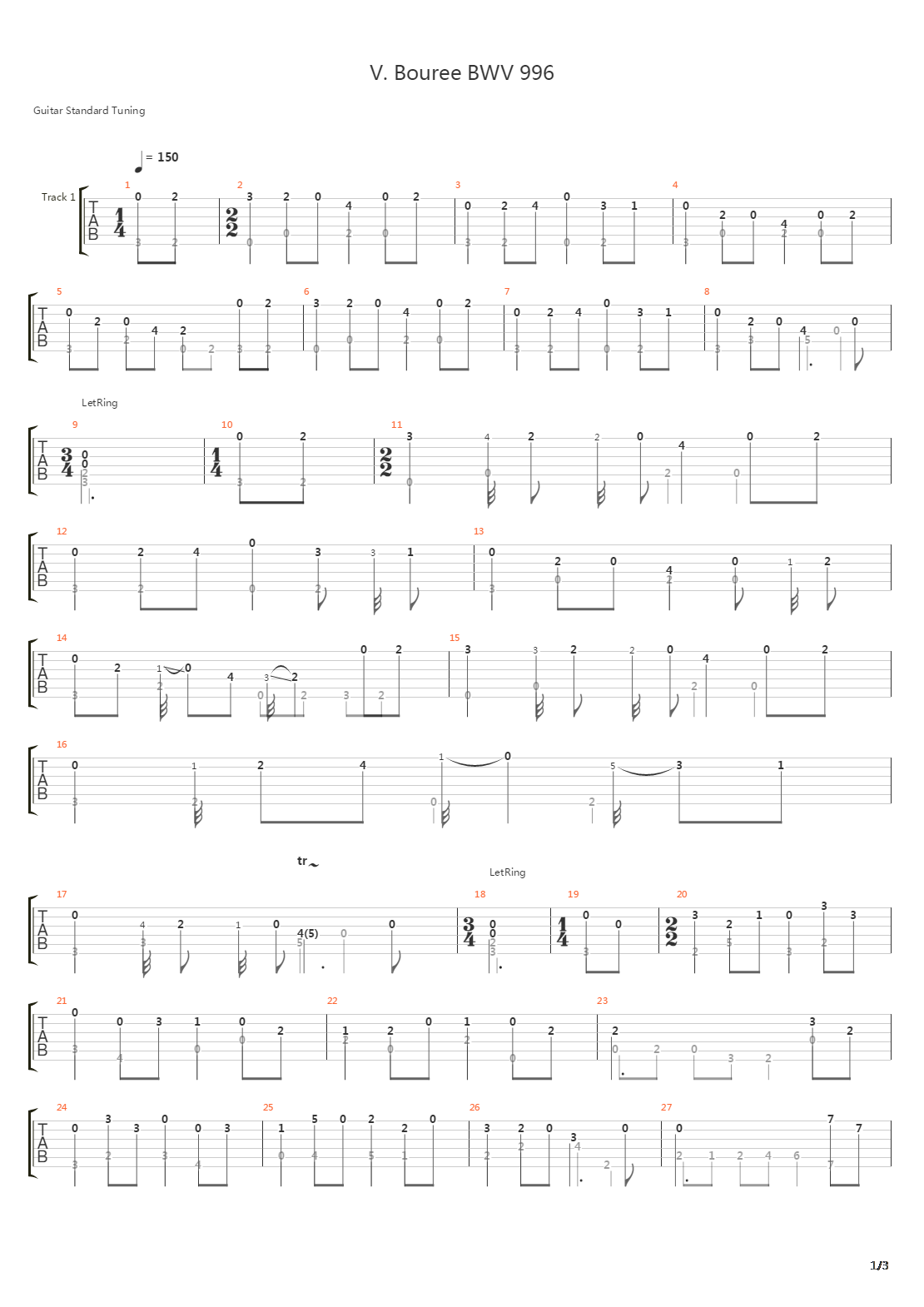 Boure From Suite In E Minor Bwv 996吉他谱
