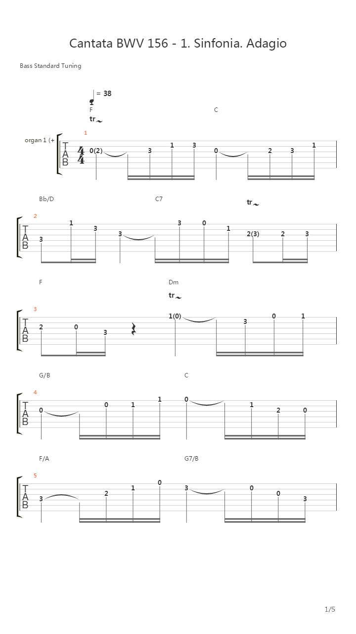 Bwv 156 - Cantata Sinfonia Adagio吉他谱