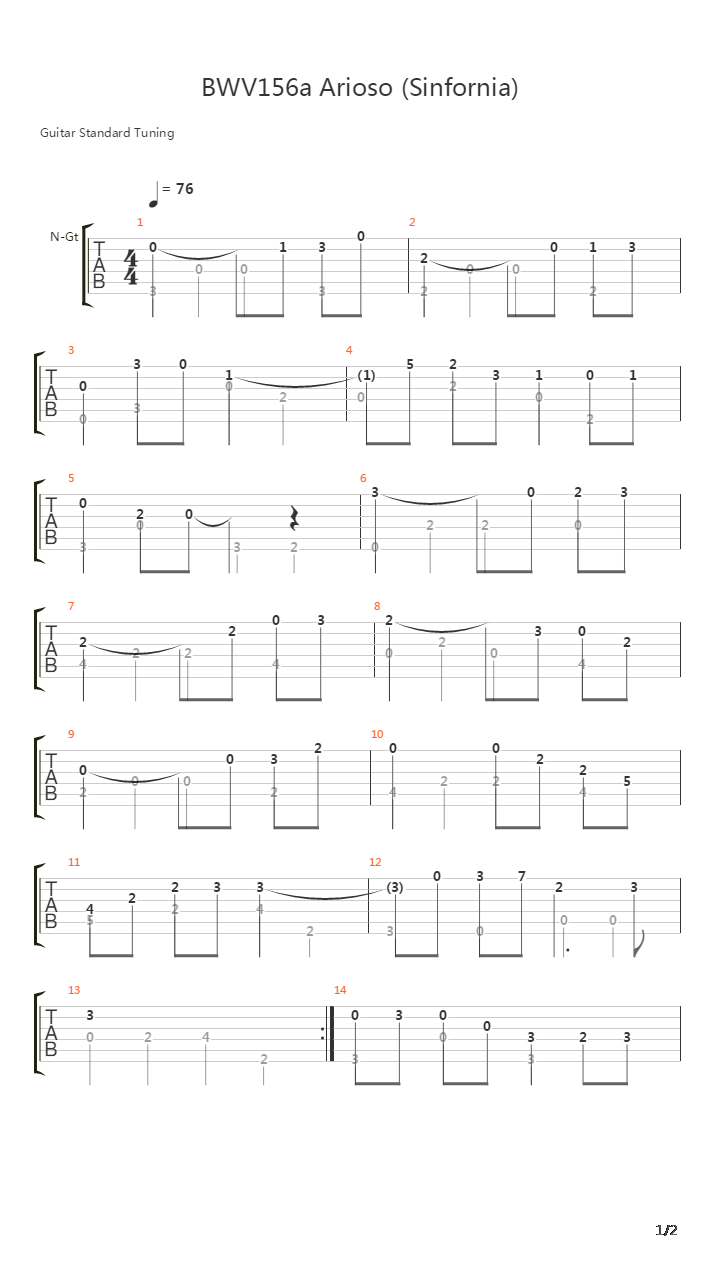 Bwv 156a Arioso Sinfornia吉他谱