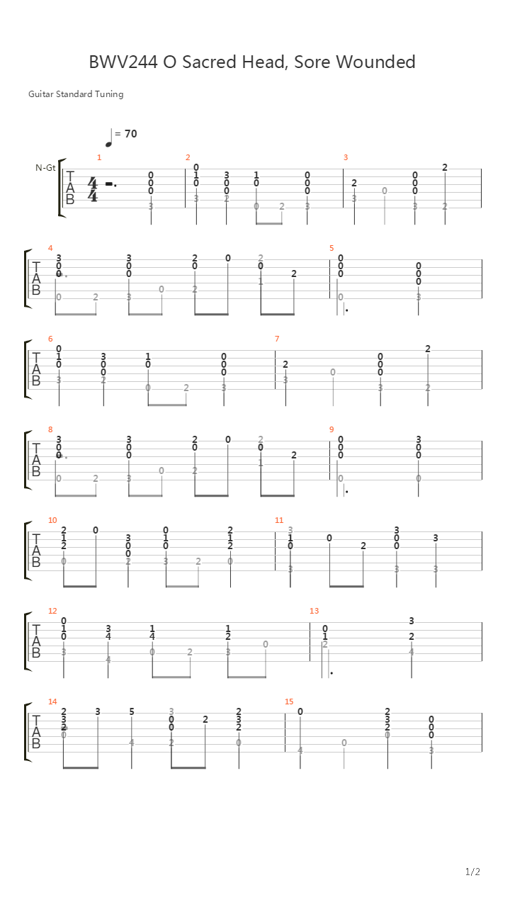 Bwv 221 O Sacred Head Sore Wounded O Haupt Voll Blut Wunden吉他谱