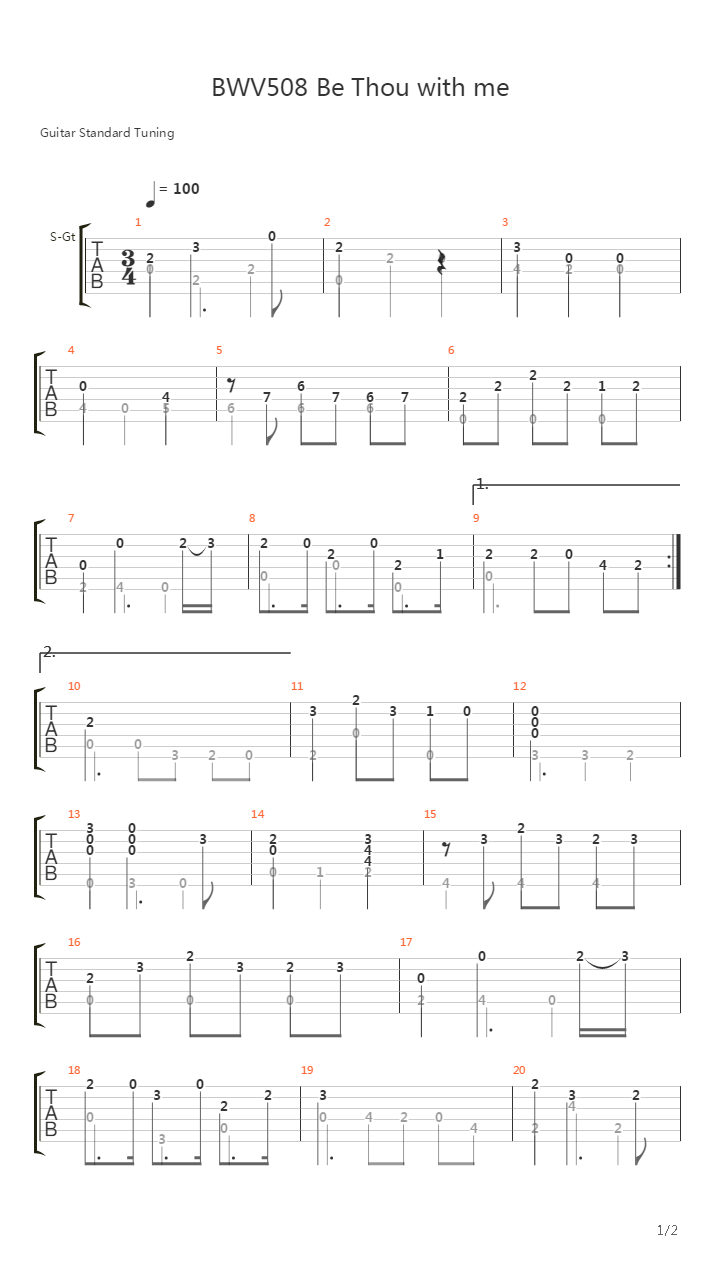 Bwv 508 Be Thou With Me吉他谱